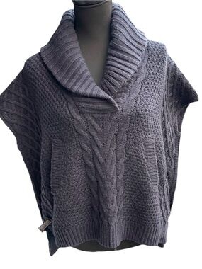 Cliche Couture Navy Cable Knit Shawl Collar Sleeveless Wool Blend Sweater (S/M)